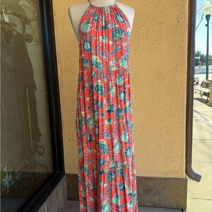 NWOT‎ LOFT Ann Taylor Vibrant Floral maxi orange teal embroidered dress XS / S